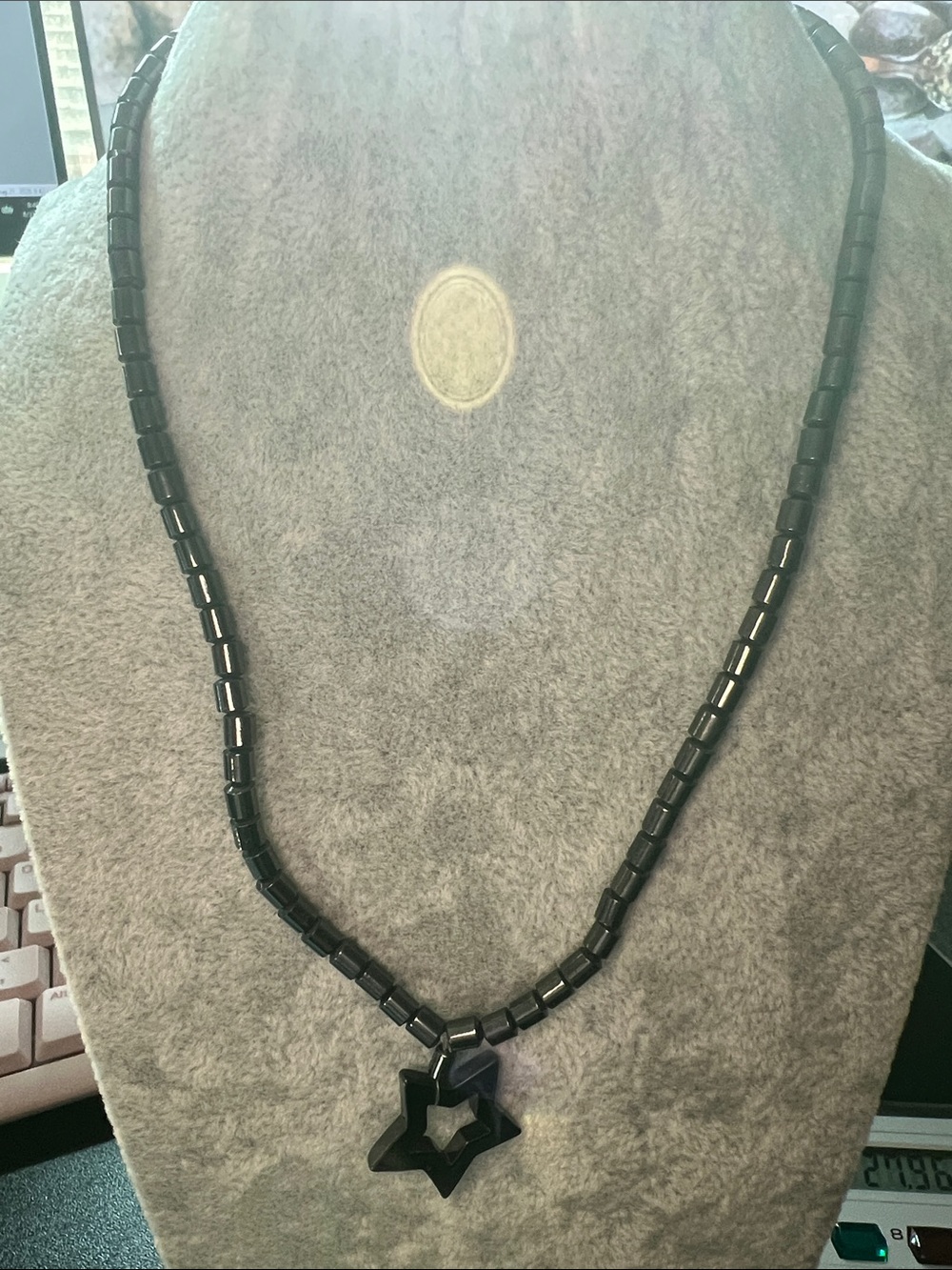 Black Beaded Hematite Necklace with Star Pendant